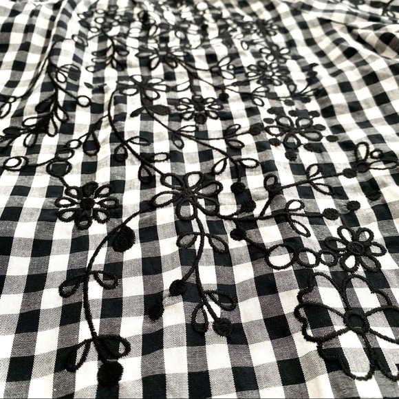 Black White Ginghamcore Prairie Embroidered Cotton Blouse Top Sz 8 Cottagecore - Picture 5 of 11